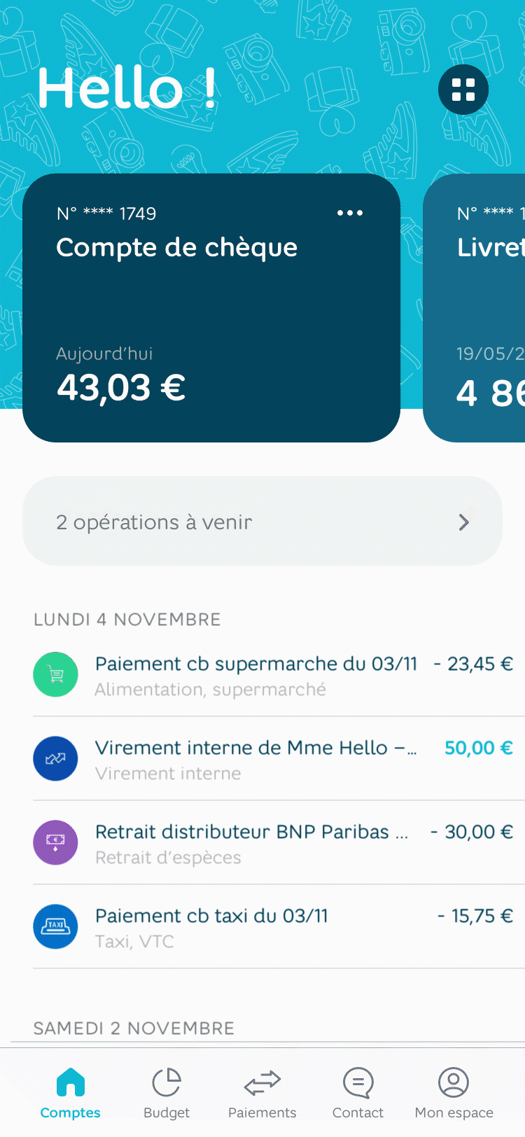 Compte bancaire individuel et Carte Visa Hello One Hello bank!